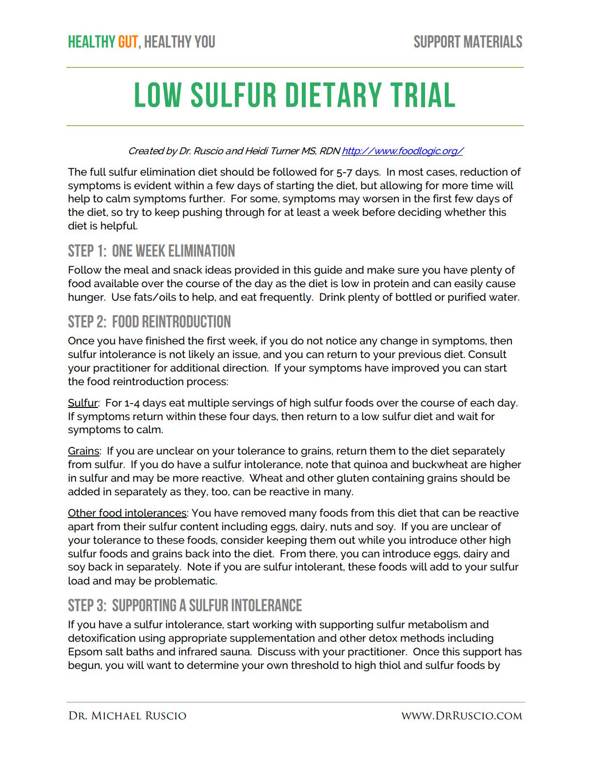 Low Sulfur Diet Handout Dr. Michael Ruscio, DC