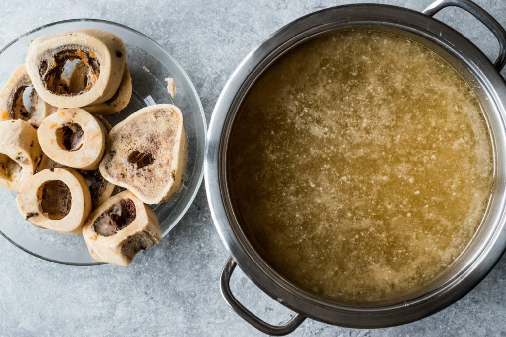 Bone Broth Bouillon in Metal Pan for bone broth diet