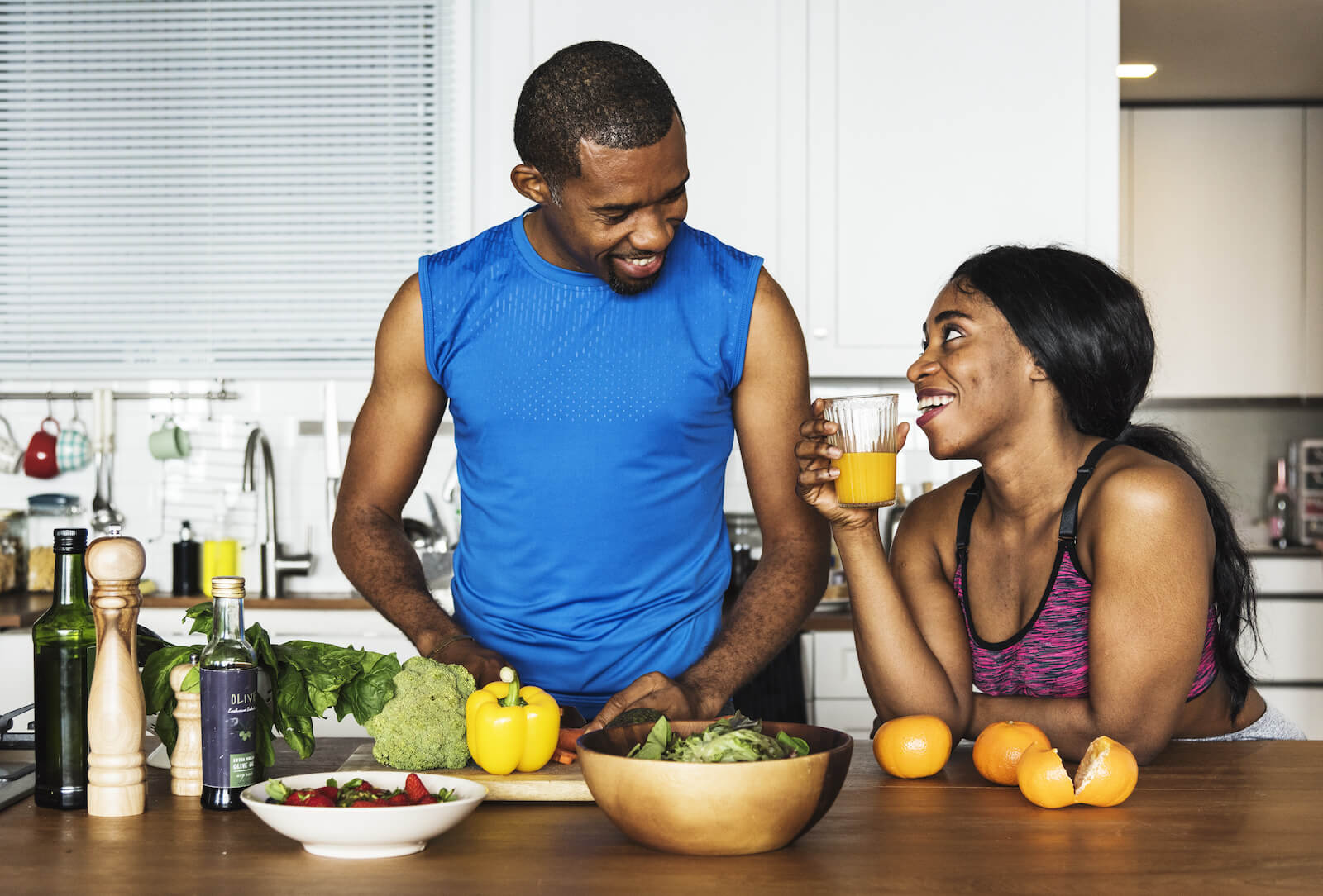 Couple happily preparing their vagus nerve diet