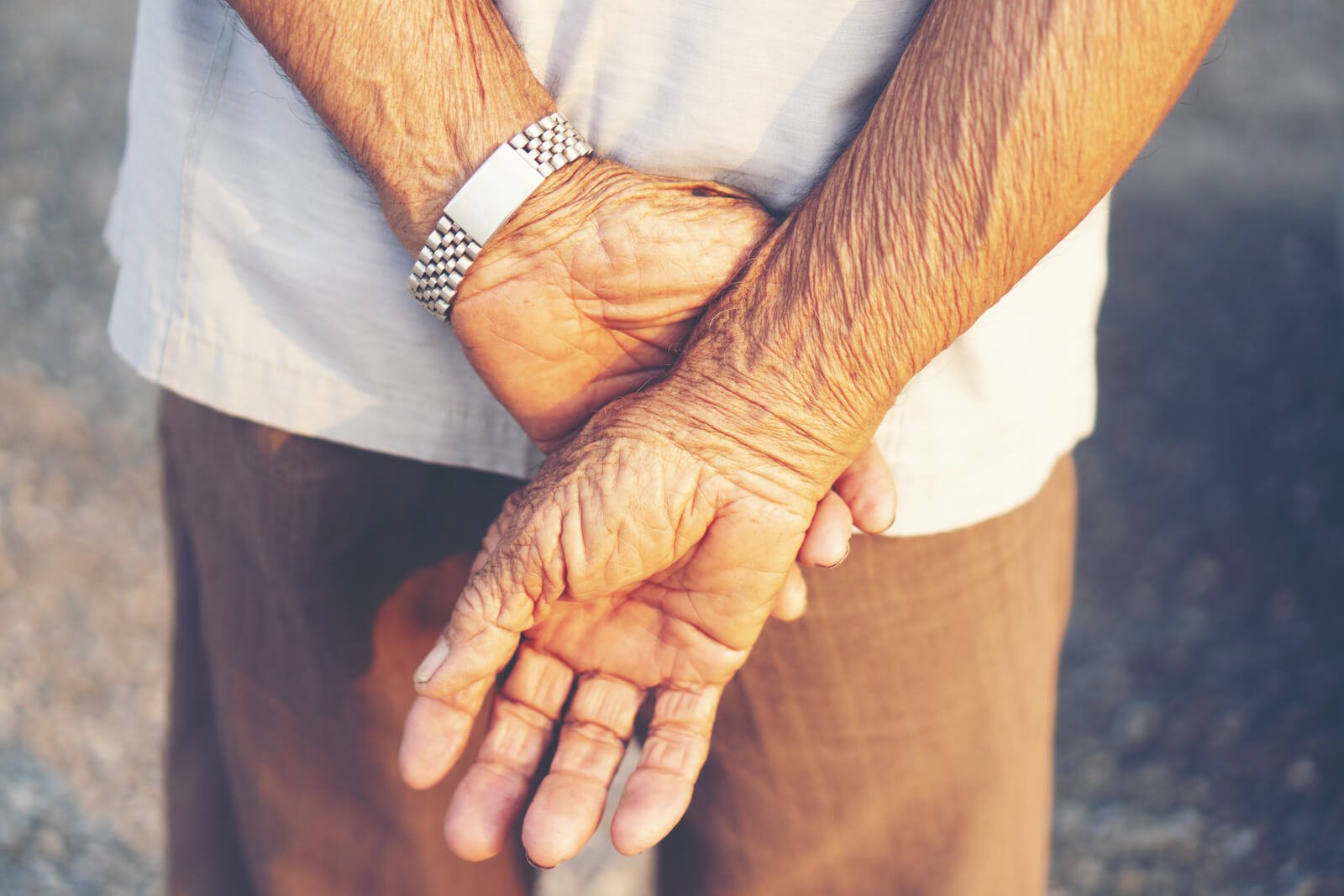 Close-up of an elderly man's hands
