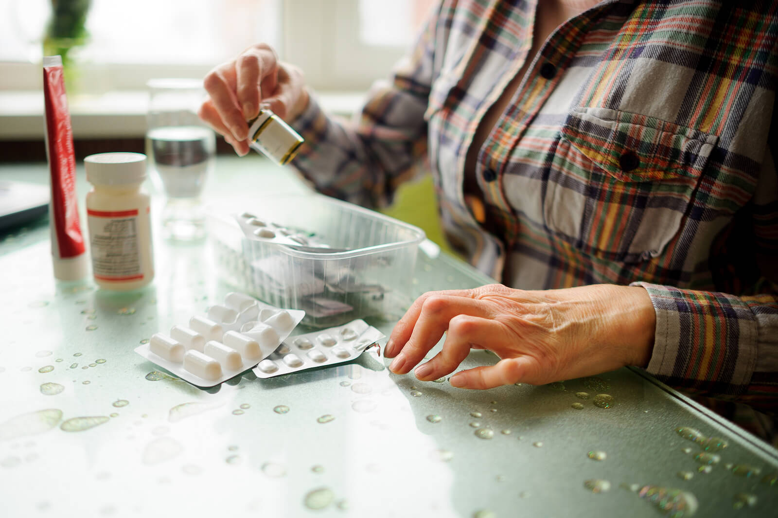 Woman checking her medications